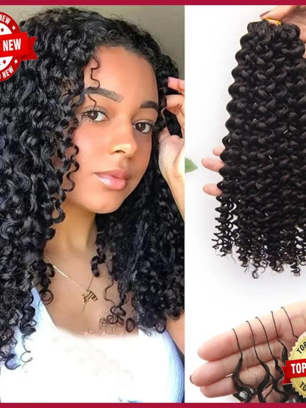 16 Inch Brazilian Virgin Deep Curly Crochet Hair Extensions, 60g Knotless